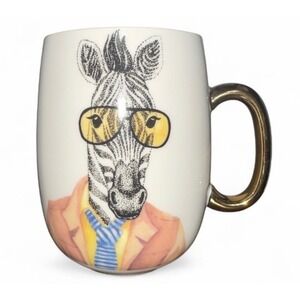 Pier 1 Imports Funky Zebra Dressed in Suit Gold Handle Mug‎ Cup Fine China
